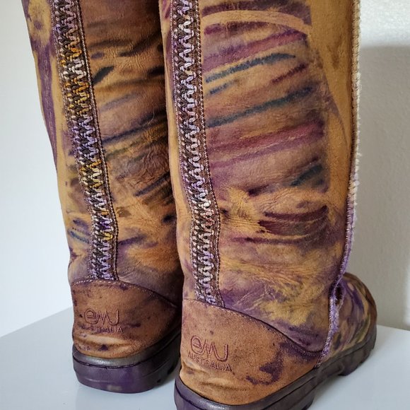 Emu Shoes - Sheepskin suede wool boots ugg style tie dyed purple tan black pink blue 8 9 W